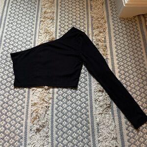 SHEIN Black One-Shoulder Long Sleeve Crop Top